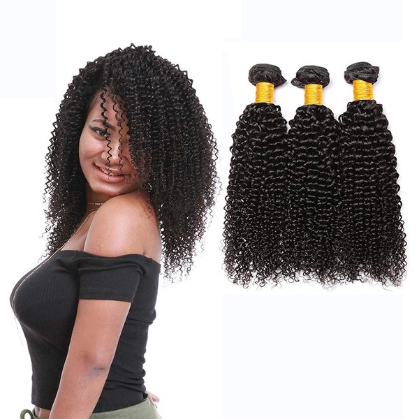 LVY Kinky Curly Human Hair Bundles, 9A Brazilian Virgin Hair Bundles, 3 Bundles, Human Hair, 20 22 24 Inches, 100% Human Hair Weave, High-Quality Real Hair Bundles