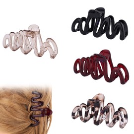4pcs Wavy Claw Clips, Acrylic Anti-Slip Large Claw Clips for Thick Long Hair Fashion Hair Barrettes Cute Styling Accessories for Women and Girls