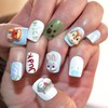 Nails Handmade Press On Short Square Blue White Cartoon Design