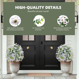 Crystalberry Set of 2 Artificial Violet Shrubs with Ground Spike, Artificial Flowers Outdoors, Uv Resistant Artificial Outdoor Plants, Artificial Boxwood Plants for Garden, Yard, Front Porch Decor