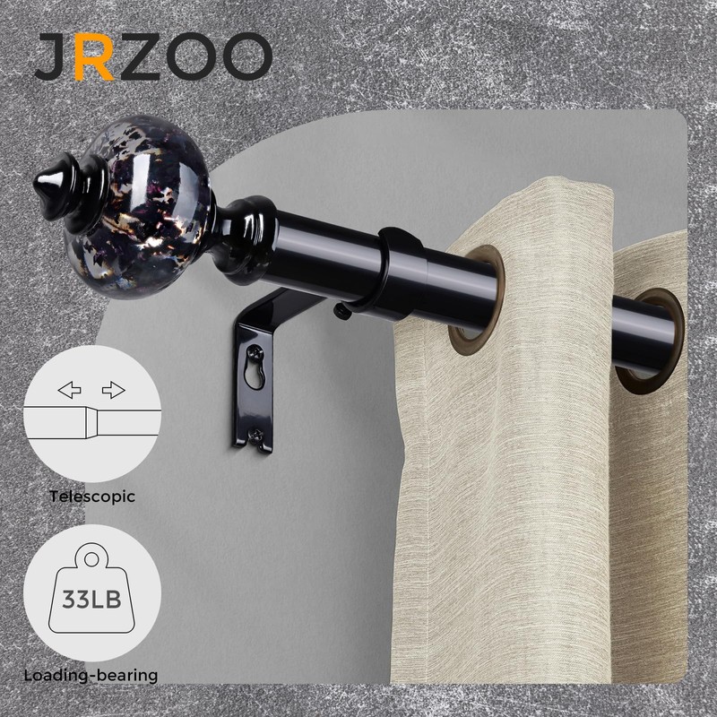 2 Pack Black Curtain Rod for Windows 28 to 48