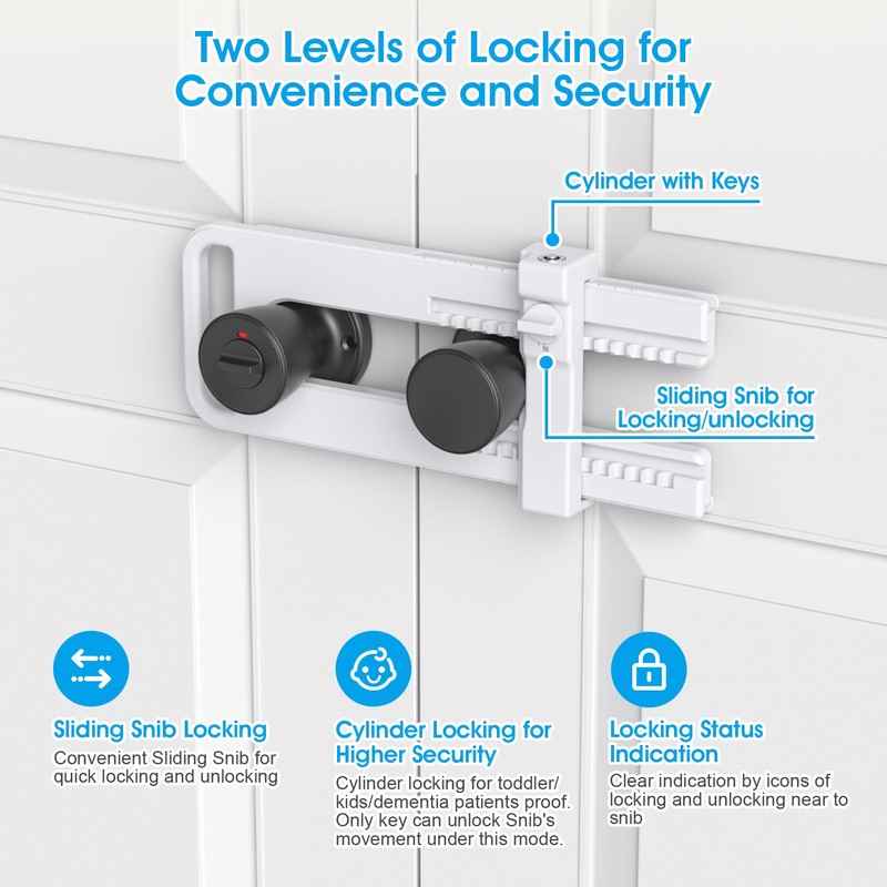 AST Childproof Double Door Security Lock, Adjustable Keyed French Door