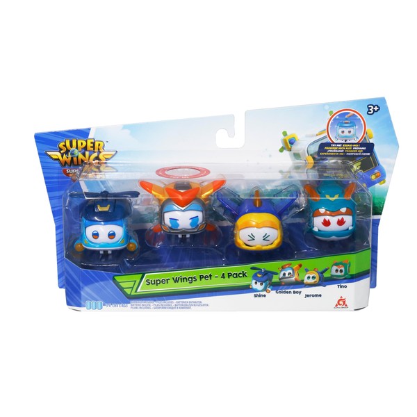 Super Wings Super Pet 4 Pack Shine, Golden Boy, Jerome, Tino, Plane Toy for Children 3 4 5 6 7 8 Years Old Boy Girl, Multi Coloured, 2"