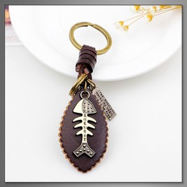 [バズ セレクション] キーリング キーホルダー 魚骨 レザー ブロンズ チャーム メンズ レディース AC368(ブロンズ)