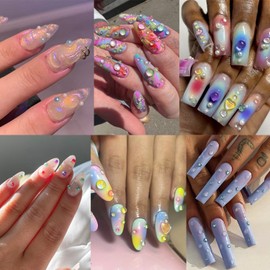 500Pcs Colorful Bubble Beads Nail Charms and Gems Mixed Color Aurora Pearl Nail Rhinestones Flat Back Resin Half-Round Bead Nail Jewelry Nail Accessories for Women Nails Faces Eyes Makeup Decoration