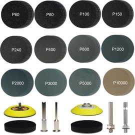 120 PCS 2 Inch Wet Dry Sanding Disc, 60 to 10000 Grit Silicon Carbide Hook and Loop Sandpaper with 1/8" & 1/4" Shank Sanding Pads and Foam Buffering Pad for Automotive Wood Polishing & Finishing
