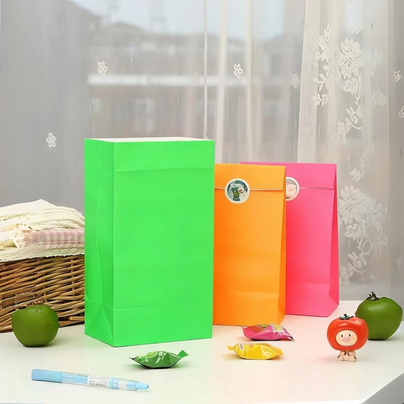 Neon Assorted Paper Party Bags (10 Pieces) - Vibrant Colors,