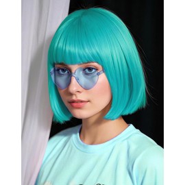 MIUSKATL Wig and Sunglasses 12 Inch Short Bob Wigs with Bangs for Women Costume Cosplay Party (Turquoise)