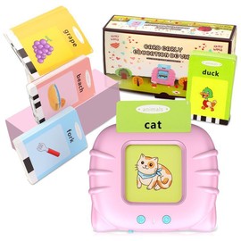 Portable Educational Toy with Sound Effects: 224 Words Bilingual English-Spanish Flash Cards for Preschoolers fun montessori smart learning machine:_PINK