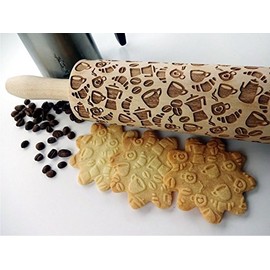 COFFEE EMBOSSING ROLLING PIN PATTERN with COFFEE BEANS for EMBOSSED COOKIES LATTE MOKA