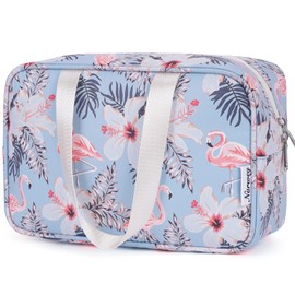 Full Size Toiletry Bag Large Cosmetic Bag Travel Makeup Bag Organizer for Women (Aqua Flamingo)