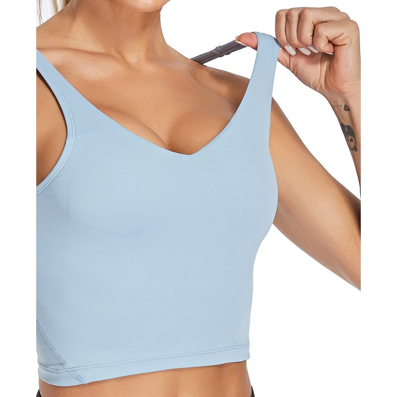 Oalka Sports Bra Womens Longline Padded Crop Tank Yoga Bras