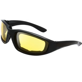 Motorcycle Riding Glasses Padded Frame Lens Block 100% UVB for Outdoor Activity Sport (1401-Matte Black, 1 Pair of Night Driving Polarized)