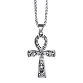 Richsteel Stainless Steel Ankh Cross Necklace Ancient Egyptian Hieroglyphic Cross Pendant with Chain