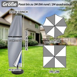 wiipara Parasol Protective Cover with Rod, Cover for Parasol 2 m to 3 m Large Cantilever Parasol Protective Cover, UV Protection, Weatherproof, Windproof and Snow-Proof, Grey, 205 x 25/57/48 cm