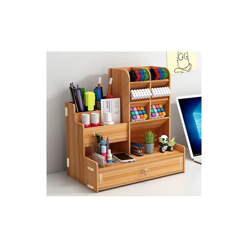 Organizador De Escritorio Madera Oficina Con Cajonera