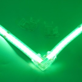 Boarda RGB COB LED Strip Connector,10Pcs 4-Pin L Shape Connector, Transparent Gapless Connectors for 10mm Width RGB COB Light Strip (4P-10mm-RGB, L-90°-Connector-Strip to Strip)