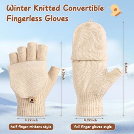 Zhehao 50 Pairs Winter Insulation Fingerless Gloves Bulk Warm Knitted Convertible Mittens Flap Gloves for Women Men(6 Color)