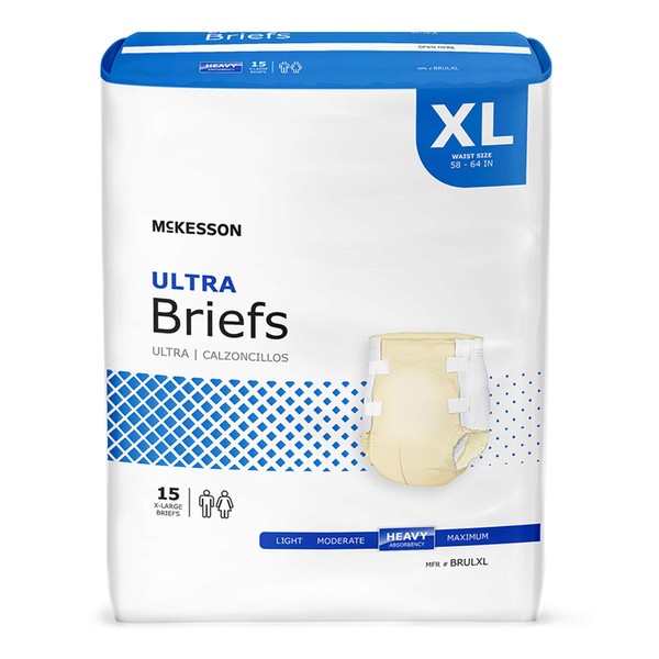 McKesson Ultra Briefs, Incontinence, Heavy Absorbency, XL, 15 Count, 1 Pack