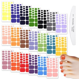 WOKOTO 20 Sheets Full Wraps Solid Color Toe Nail Polish Strips Self-Adhesive Nail Art Stickers Decals Manicure Decoration Kit with Nail File for Women Girls DIY Supplies