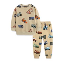 TCWWBB Boys Sweatshirt Sets Dinosaur Digger Tractor Outfits Tracksuit Set Kids Long Sleeve Jumper Sweatshirt Tops Joggers Sweatpants Clothes Set 2 Pieces Cotton Winter Clothing Set Age 1-7 Years Old
