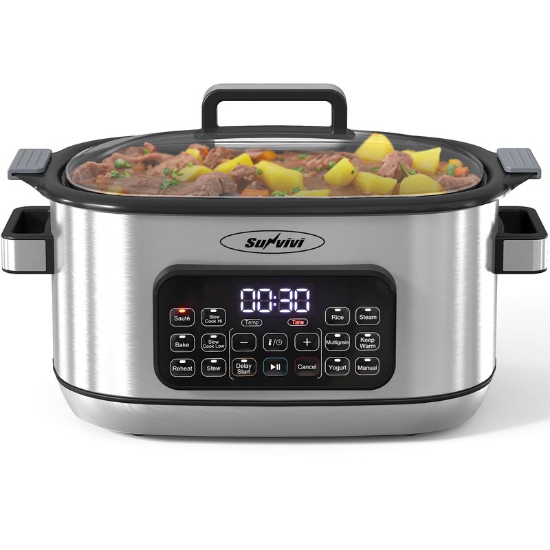 SUNVIVIPRO 12-in-1 Multicooker, 6.5QT Slow Cooker Roaster Oven, Digital Programmable