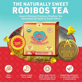Caffeine Free Organic Rooibos Tea Bags 80 - Naturally Sweet Herbal Tea Safe for Kids & Pregnant Women – Low Tannin Premium South African Tea Red Tea - Sustainably & Ethically Farmed Red Rooibos Tea