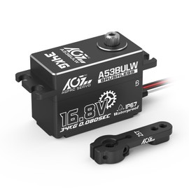 AGFRC 34KG Waterproof Low-Profile RC-Steering-Servo - 16.8V Direct Power High Torque Programmable Metal Gear Servo Motor for 1/10 RC Car, Control Angle 180° (A53BULW)