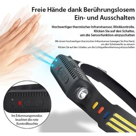 KryoLights Stirnlampe Kfz: 4er-Set Akku-Stirnlampen & Flutlichter, 3 SMD-COB-LED-Bänder, 3.000 lm (Stirnlampe LED rot, LED-Stirnlampe aufladbar USB)