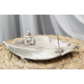 Feng Shui Zen Hotei Laughing Buddha With Lotus Flower Incense Holder Figurine