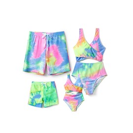 PATPAT Family Outfit Bikini Set, Striped, One-Piece Two-Piece Hawaiian Tropical Beach Bikini & Swimming Trunks, Swimsuits for Mother Daughter, Swimwear Bikini Briefs for Men, Women, Girls, Boys,