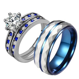 TWO RINGS Wedding Ring Sets His And Hers Promise Ring Couples Bridal Sets Women 925 Sterling Silver aaa Cz Man Wedding Bands, women's size 7 & men's size 9, Paper, Cubic Zirconia