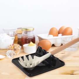 Ceramic Utensil Rest with Drip Pad for Multiple Utensils, Heat-Resistant, Spoon Rest & Spoon Holder for Stove Top, Kitchen Utensil Holder for Spoons, Ladles, Tongs & More (Black)