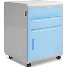 File Cabinet With 3 Locking Compartments, 2 Drawers and Cabinet Door, Business Filing Desk with Coded Lock and Mobile Rolling Organizer, Office, Home Workstation, 16.25” L x 16.5” W x 21.5” H
