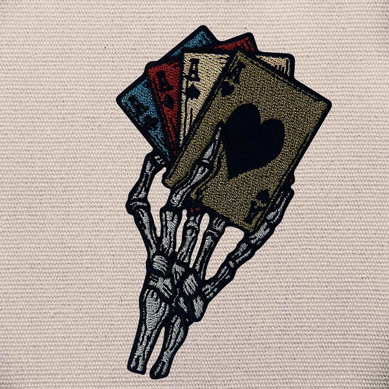 Zegin Skeleton Hand Playing Cards Patch Embroidered Applique Badge Iron