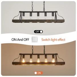 34 Inch Black Gold Vintage Pendant Light,5 E26 Bulb Sockets,Adjustable Chain Height,Antique Style Chandelier (Bulb Not Included)Lamp Power(W): 100, Product Size: 85.6x25x20