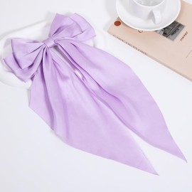 Big Long Tail Silky Satin Hair Bows,Oversized Hair Ribbon Bowknot French Barrettes for Women Girls Straight,Kinky,Coily,Curly,Wavy,Thick,Fine Long Hair Decor Accessories Set Light Purple