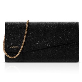 Vulkitty Evening Clutch Purse for Women Glitter Crossbody Shoulder Handbags for Party Prom Wedding, black