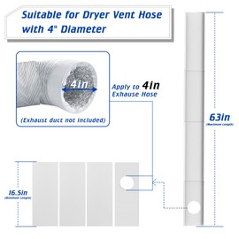 Wintcomfort Dryer Vent Window Kit for 4" Diameter Dryer Hose, Adjustable Length Up to 63 inch for Sliding Windows, Seal Plates Kit with Installation Seal Tape