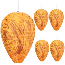 DECYOOL Mini Size Paper Wasp Nest Decoy Hanging Fake Wasp Nest for Wasps Hornets Yellow Jackets (4, Orange)