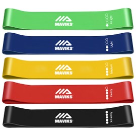MAVIKS Exercise Resistance Bands for Working Out Set of 5 for Women and Men, Stretch Bands for Exercise, Physical Therapy, Arms Legs Workout, Stretching, Home Fitness