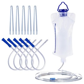Enema Device Intestinal Cleansing and Defecation Device, Reusable 1.2 Litre Wash Bag + 5 x 10 cm Attachments + 5 x 25 cm Attachments, Irrigator Intestinal Rinse