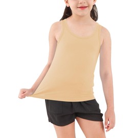 Dreammonkey Girls Tank Top - Soft Cotton Round Neck Sleeveless Stretch Undershirt for Kids 2T-14 Years （Beige-8Years）