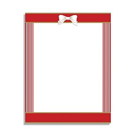 Red Ribbon Holiday Stationery Paper - 50 Sheets Letterhead for Winter & Christmas Events