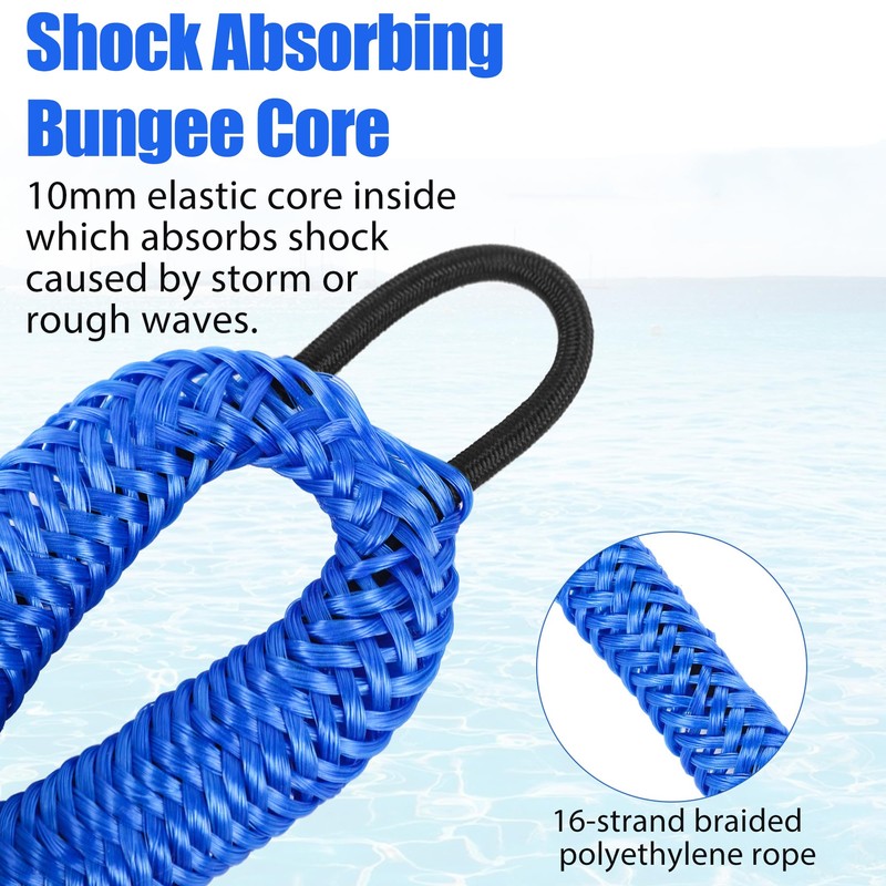 Boat Docking Lines with Clip- 2ft Shock Absorbing Boating Mooring