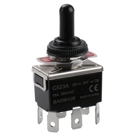Baomain - Interruptor de palanca con tapa AC 250 V 15 A DPDT 3 posiciones ON/Off/ON 6 pines C-523A listado CE