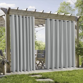 RYB HOME 2 Panels Waterproof Outdoor Curtains, Weighted Windproof Blackout Thermal Insulated Sun Screen Shades for Patio Porch Grill Cabana Party Wedding, Light Grey, W105 x L84