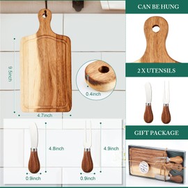 Ziliny 4 Set Bridal Baby Shower Prizes Wooden Square Cheese Board Gift Set Knives Forks Thank You Tags with Box for Guests for Valentine‘s Day Bridal Baby Shower Housewarming Gifts (Acacia Color)