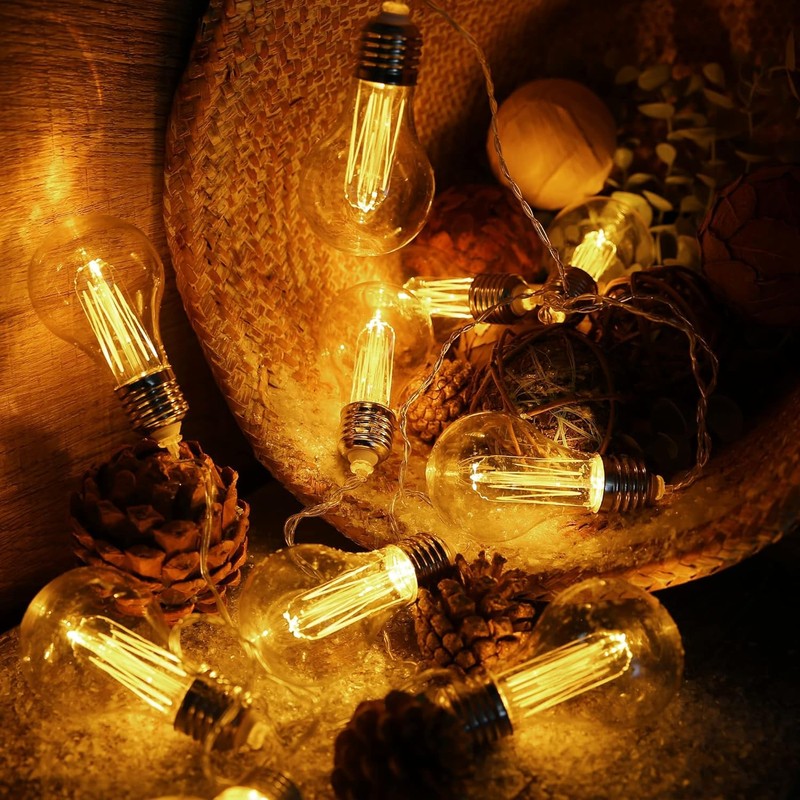 Battery Operated Edison Lights Outdoor String with Timer, 6.56 Ft