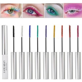 BONNIESTORE Máscara de colores impermeable de 9 colores, paquete variado de rímel de color, encantadora máscara de larga duración, azul colorido,...  